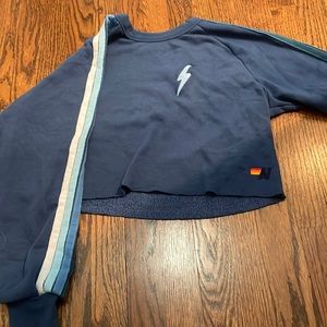 Aviator nation cropped lightning bolt crew neck